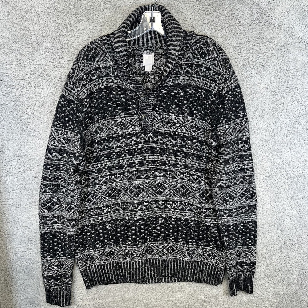 VTG JC Penney Sweater Men's Size M Grey Chunky Knit Pullover Shawl Collar